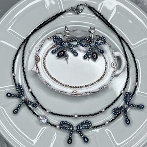 Handmade Freshwater Peacock 🦚 Pearl 🎀 Double Layer Earrings Necklace SET ⭐️